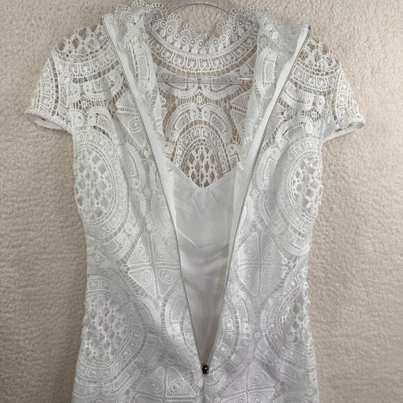 Bisou Bisou Dress Womens 8 White Lace Sheath High Neck Cap Sleeve Party Cocktail - Picture 10 of 16